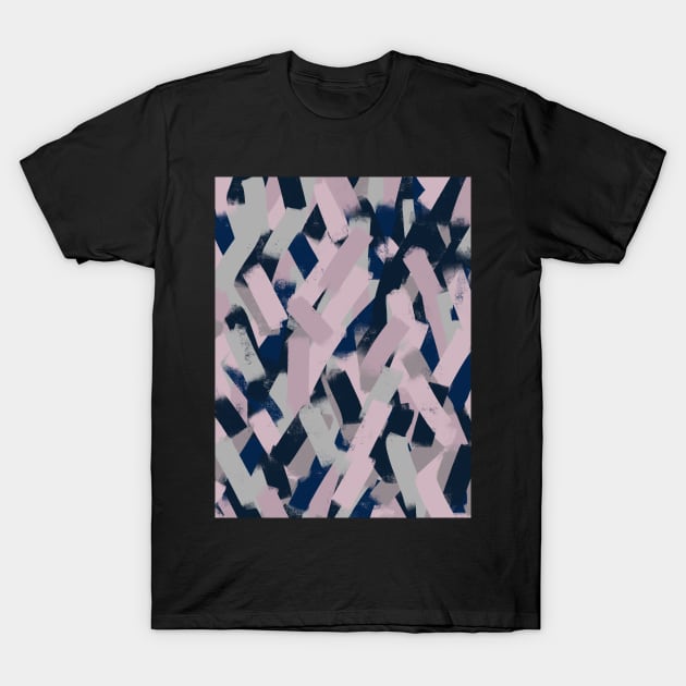 Navy Blue, Grey and Pink Smudgy Brush Strokes T-Shirt by OneThreeSix